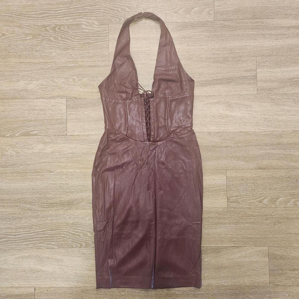 HOUSE OF CB 'Jaquetta' Wine / Burgundy Vegan Leather Midi Dress